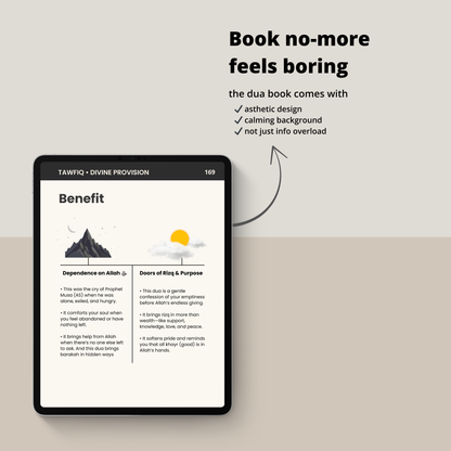 Tablet displaying an e-book with a calming background and aesthetic design.